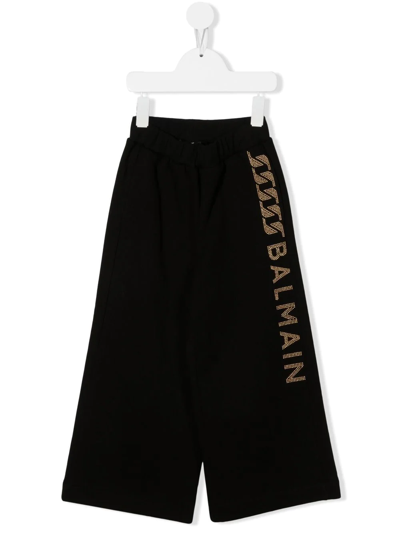 Balmain Kids' Logo-embellished Wide-leg Track Pants In Black