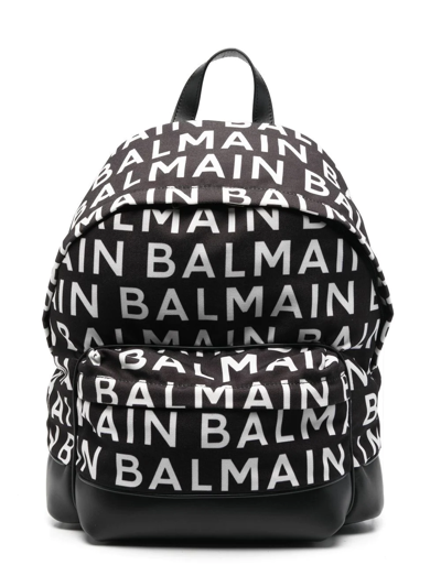 Balmain Logo印花拼接双肩包 In Black