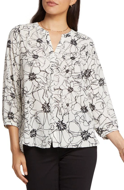 Nydj High/low Crepe Blouse In Black Petals