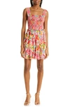 Alice And Olivia Jocelyn Smocked Floral-print Cotton And Silk-blend Voile Mini Dress In Multi-colour