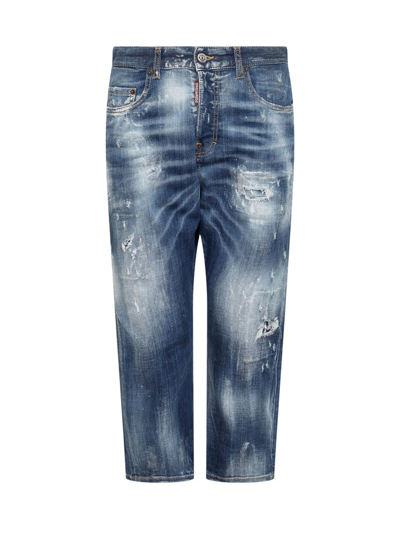 Dsquared2 Distressed Cropped Jeans In Blau