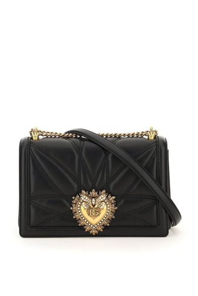 Dolce & Gabbana Devotion Leather Shoulder Bag In Black