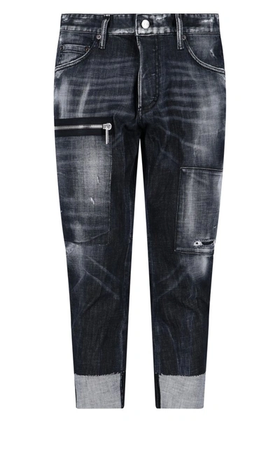 Dsquared2 Zip Detailed Washed Cropped Jeans In Black
