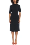 Maggy London Asymmetric Neck Sheath Midi Dress In Twilight Navy