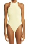 Hunza G + Net Sustain Polly Seersucker Halterneck Swimsuit In Butter