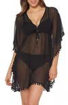 Bleu By Rod Beattie Pom Trim Cover-up Caftan In Black