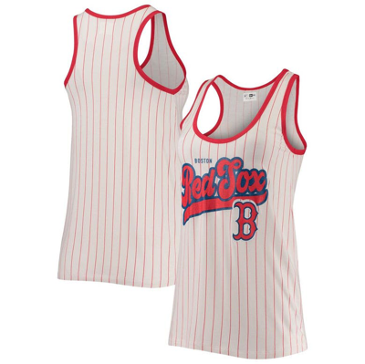 New Era Women's  White And Red Boston Red Sox Pinstripe Scoop Neck Tank Top In White,red