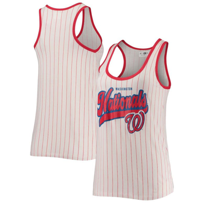 New Era Women's  White And Red Washington Nationals Pinstripe Scoop Neck Tank Top In White,red