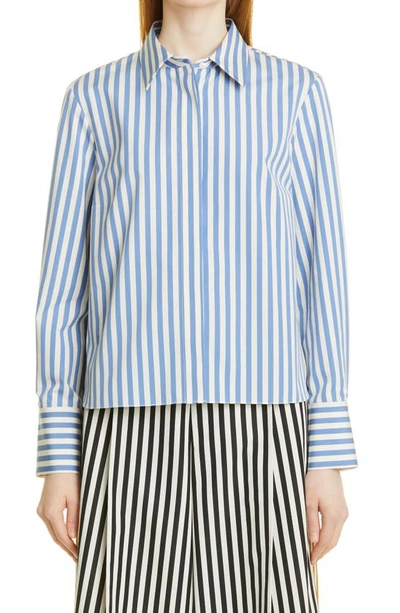 Partow Brooks Stripe Cotton Button-up Shirt In Sky Stripe