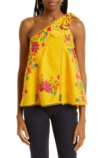 Farm Rio Flower Dream One-shoulder Embroidered Blouse
