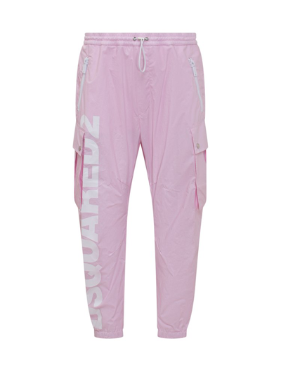 Dsquared2 Logo Print Tapered Cargo Pants In Pink