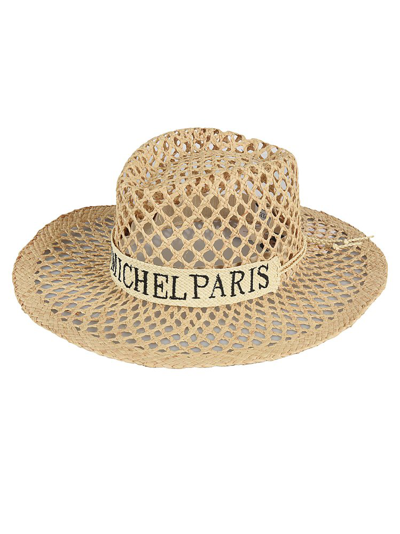 Maison Michel Charles Logo Embroidered Sun Hat In Brown