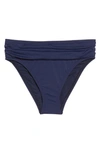 Tommy Bahama Pearl Shirred-side Solid Hipster Swim Bikini Bottom In Navy