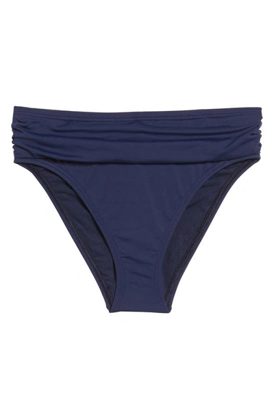 Tommy Bahama Pearl Shirred-side Solid Hipster Swim Bikini Bottom In Navy