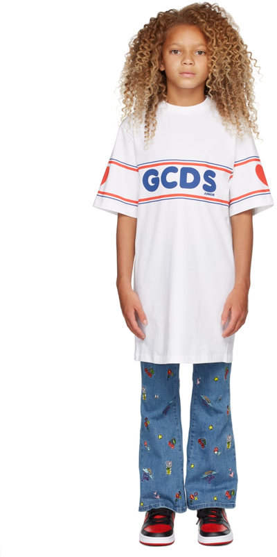 Gcds Kids' Logo-print T-shirt Dress In White