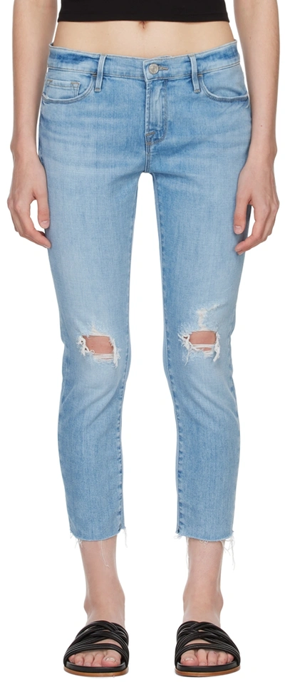 Frame Blue 'le Garçon Crop' Jeans In Cebu Rips