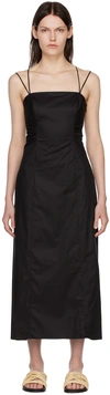 Frame Cutout Tie-back Cotton-blend Midi Dress In Noir