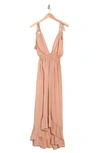 Boho Me Open Back Plunge Neck Ombre Halter Dress In Desert Sand