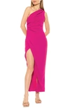 Alexia Admor Alessi One Shoulder Patterned Maxi Dress In Hot Pink