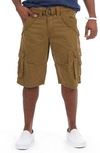 X-ray Belted Double Pocket Bermuda Cargo Shorts In British Khaki
