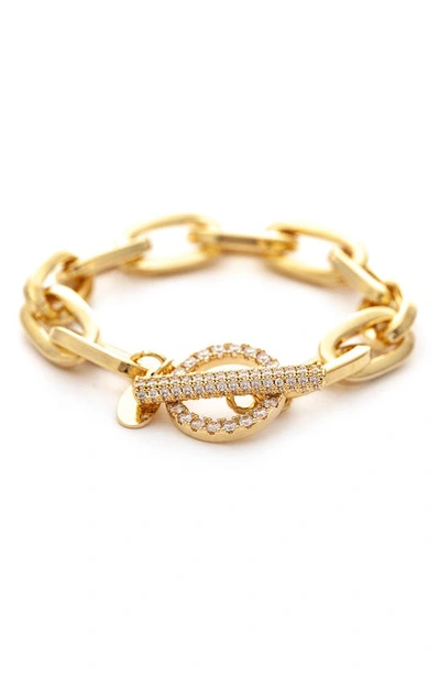 Rivka Friedman Paperclip Pave Cubic Zirconia Toggle Polished Bracelet In 18k Gold Clad