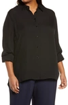 Vince Slim Fit Stretch Silk Button-up Blouse In Black