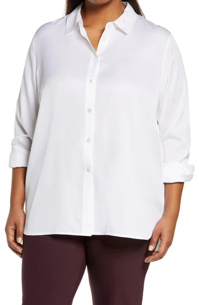 Vince Slim Fit Stretch Silk Button-up Blouse In Optic White