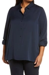 Vince Slim Fit Stretch Silk Button-up Blouse In Coastal