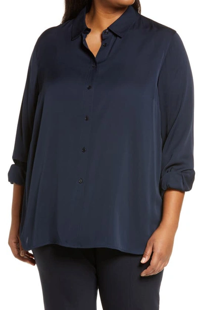 Vince Slim Fit Stretch Silk Button-up Blouse In Coastal