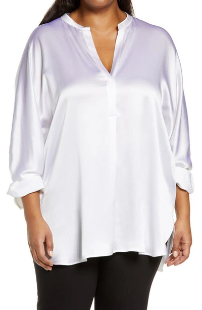 Vince Silk Banded Collar Blouse In Optic White