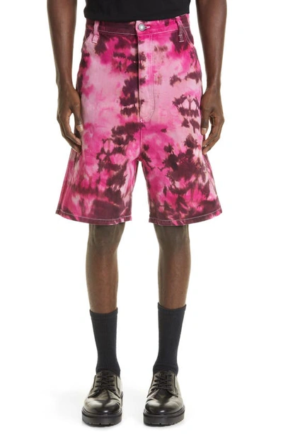 Ami Alexandre Mattiussi Ami Paris Tie-dye Denim Bermuda Shorts In Pink,fuchsia,purple