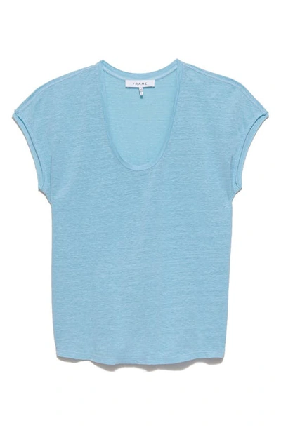 Frame Easy Scoop Neck Organic Linen T-shirt In Cloud Blue