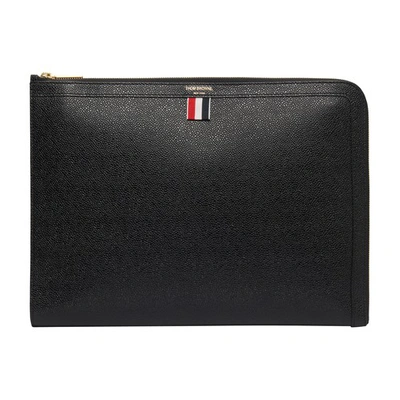 Thom Browne Document Gusset Leather Folio In Black