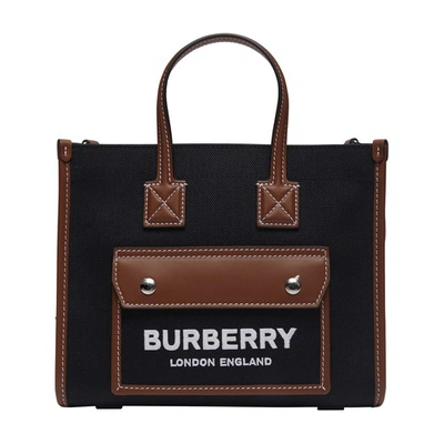 Burberry Freya Mini Leather-trim Canvas Tote Bag In Black