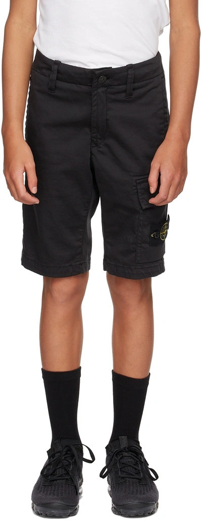 Stone Island Junior Kids Black Cotton Cargo Shorts In V0029 Black