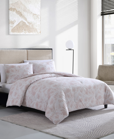 Vera Wang Closeout!  3 Piece Watercolor Floral Duvet Cover Set, King In Pale Rose
