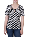 Ny Collection Plus Size Short Sleeve With Ring Details Top In Circles And Diamonds