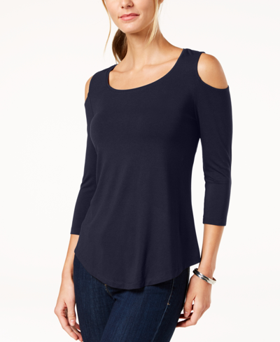 Jm Collection Cold-shoulder 3/4-sleeve Top, Created For Macy's In Multi