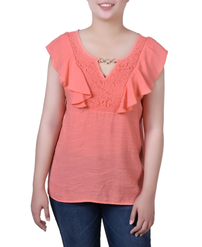 Ny Collection Women's Sleeveless Flutter Yoke Blouse In Pink