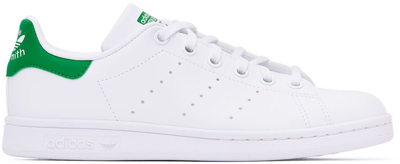 Adidas Originals Kids White & Green Stan Smith Big Kids Trainers In Ftwr White / Ftwr Wh