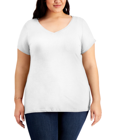 Aveto Trendy Plus Size Fitted V-neck T-shirt In White