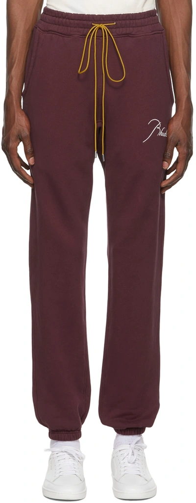 Rhude Tapered Logo-embroidered Cotton-jersey Sweatpants In Bordeaux