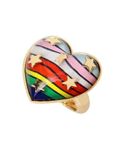 Betsey Johnson Rainbow Heart Stretch Ring In Multi