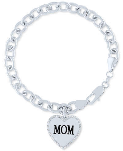 Macy's Diamond Mom Heart Charm Bracelet (1/10 Ct. T.w.) In Sterling Silver In White