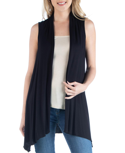 24seven Comfort Apparel Women's Draped Open Front Sleeveless Cardigan Vest In Black