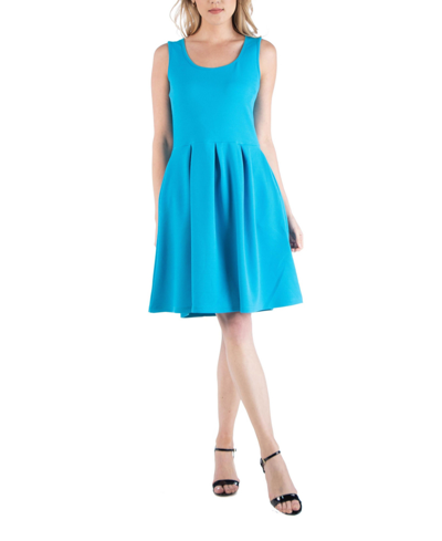 24seven Comfort Apparel Women's Sleeveless Pleated Skater Dress With Pockets In Aqua