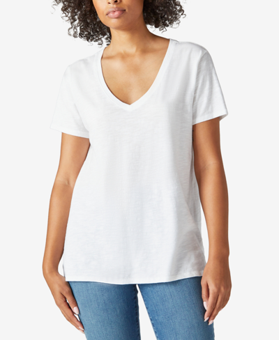 Lucky Brand Classic V-neck Cotton Blend T-shirt In White