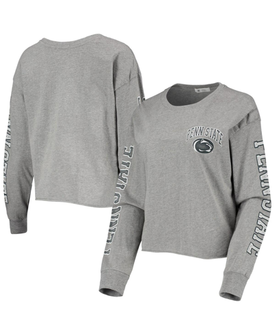 47 Brand Women's '47 Heathered Gray Penn State Nittany Lions Ultra Max Parkway Long Sleeve Cropped T-shirt