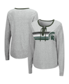 Colosseum Women's  Heathered Gray Michigan State Spartans Sundial Tri-blend Long Sleeve Lace-up T-shi In Heathered Gray