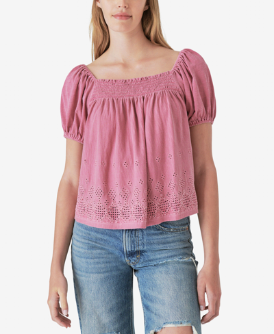 Lucky Brand Women's Square-neck Peasant Top In Heather Rose